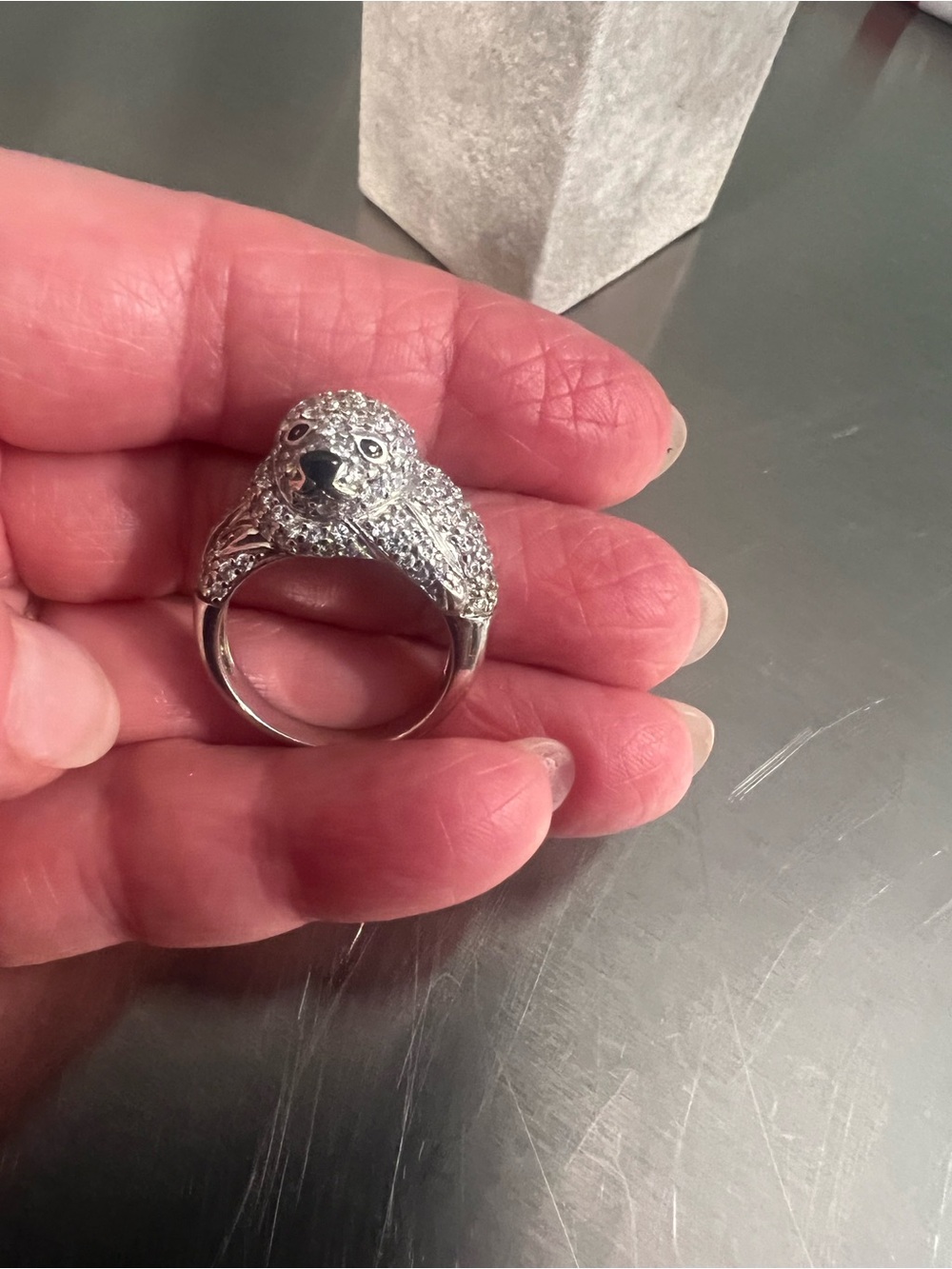 Sterling Silver Pave Seal Animal Ring — Sparkling Crystal Accent - Picture 3 of 6